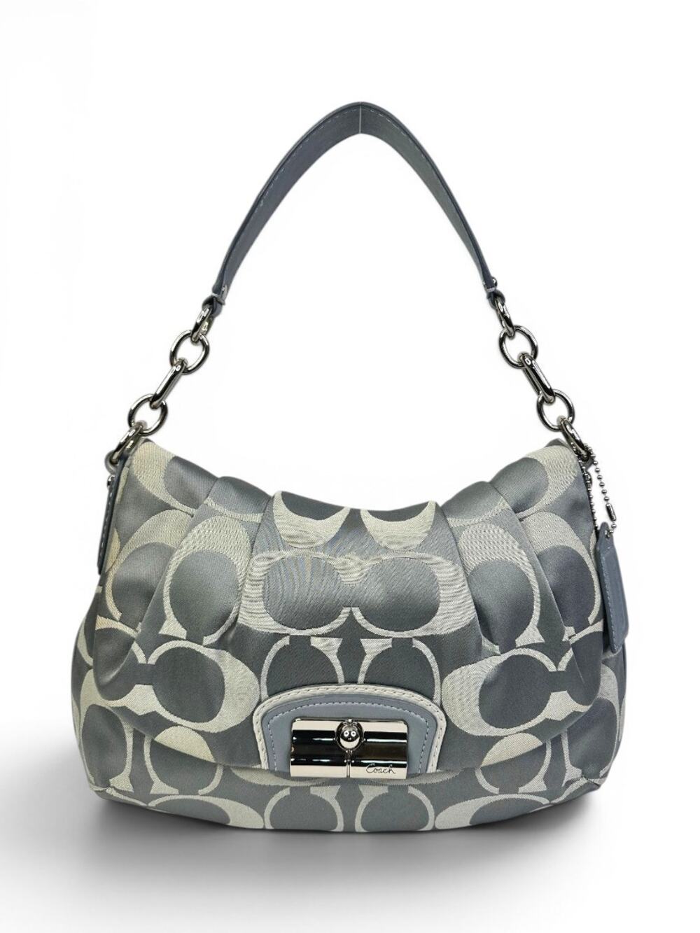 Coach Kristin Op Art Signature Gray Silver Shoulder Hobo Bag F15343